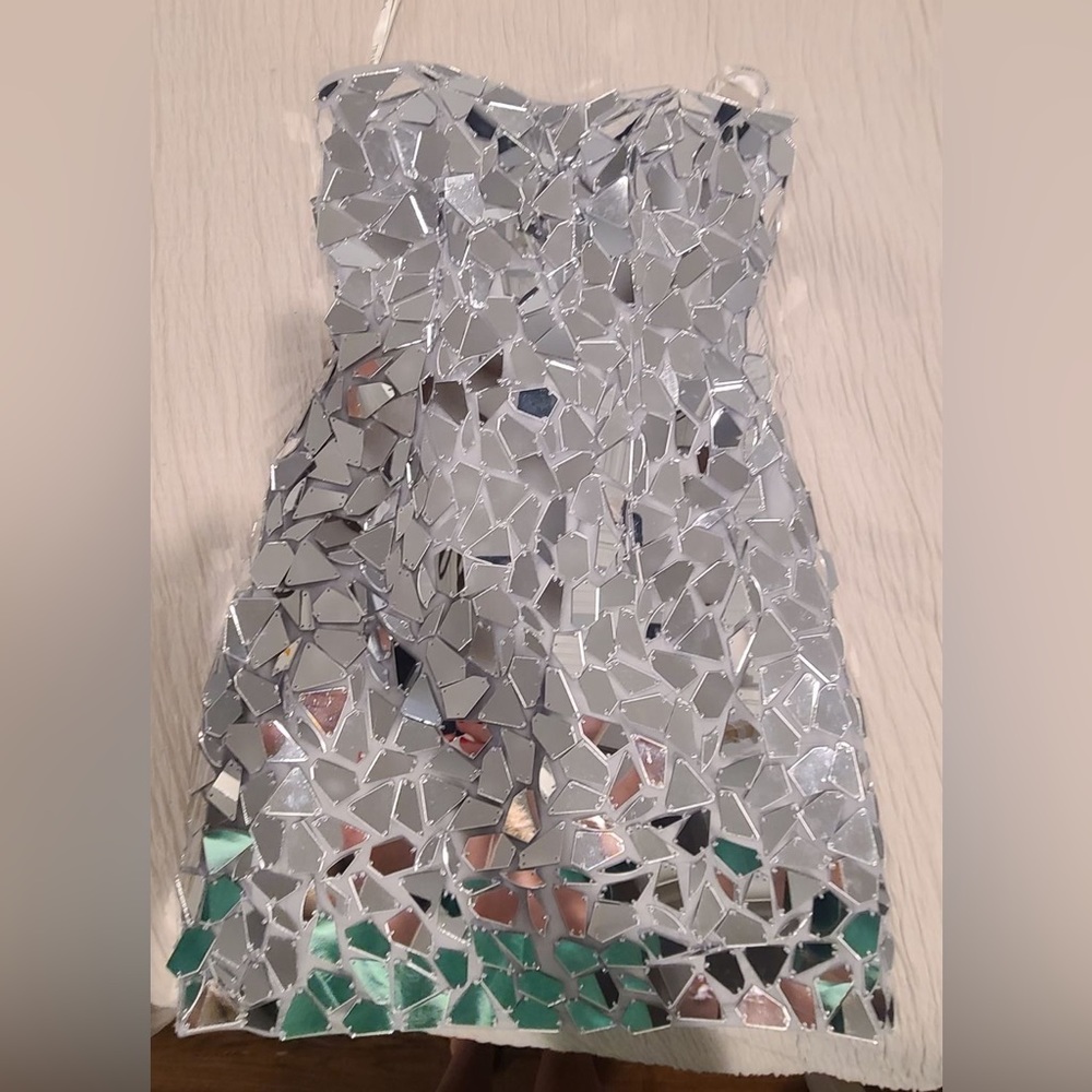 Sherri Hill Silver and Green Mosaic Prom Dress